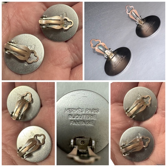 Hermès AUTHENTIC Bijouterie Fantaisie Clou de Selle Logo Silver Clip On Earrings - Picture 15 of 16
